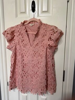 Umgee Blush Pink Crochet Lace Tunic
